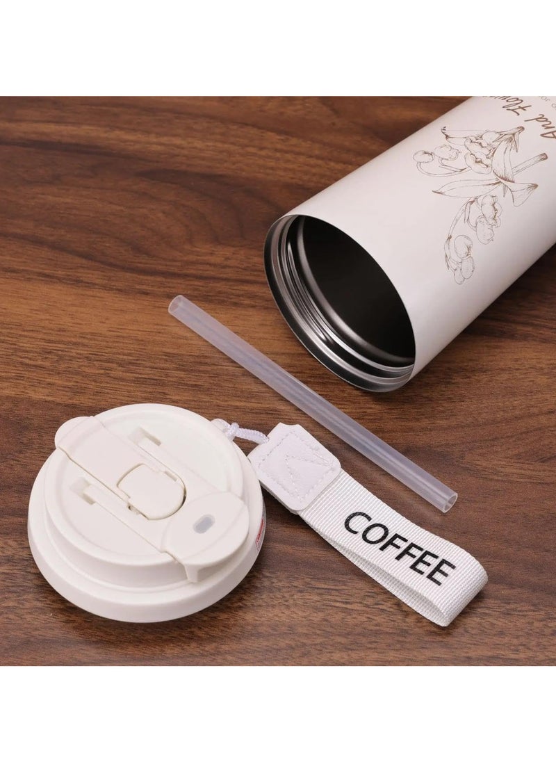 Generic - 500ml Insulated Coffee Mug with Leak-Proof Lid and Collapsible Straw, High Quality Stainless Steel Reusable Portable Leak-Proof Coffee Cup (Black) Sold by (Black Fire) - Image 1