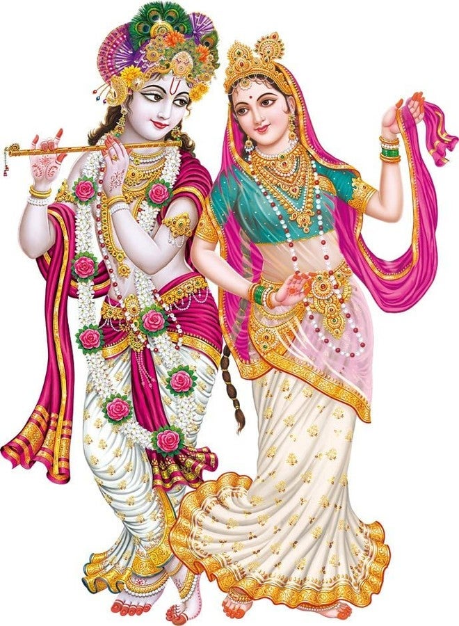 Akki Wold Cute Radha Krishna God Wall Sticker for Pooja Mandir, Kids Room, Living Room, Office (Multicolor, Size - 50Cm X 60Cm) - Image 1
