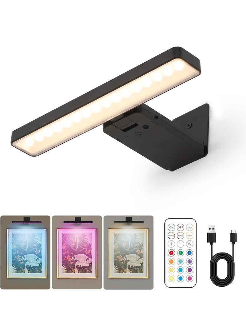Arabest Picture Lights for Wall,Wireless Battery Operated Picture Light,Art Gallery Light with Remote Control,13 RGB Paintings Light Dimmable and Timer for Frame, Painting,Gallery,Dartboard - Image 1