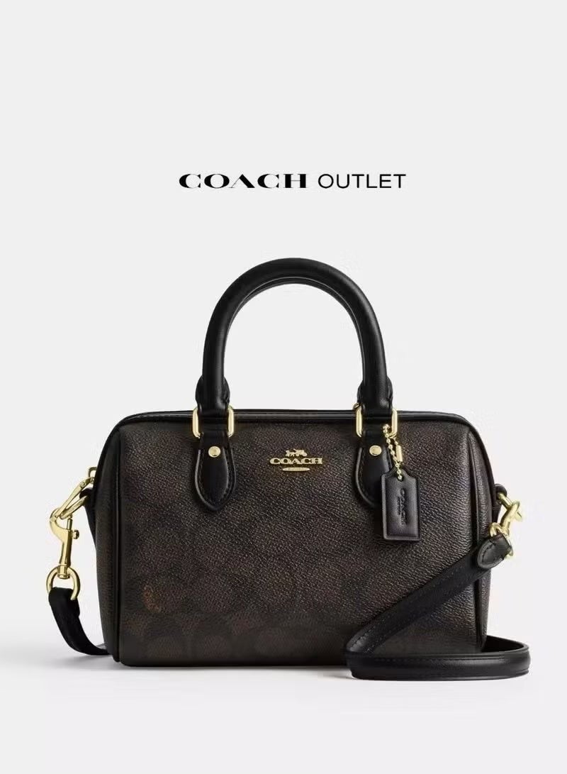 coachoutlet Coach Mini Rowan Satchel Bag In Signature Canvas, Women's Tote Bag, Women's Shoulder Bag, Women's Hand Bag, Women's Travel Bag, Black 19cm - Image 1