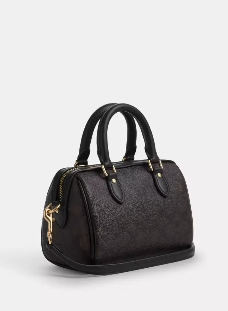 coachoutlet Coach Mini Rowan Satchel Bag In Signature Canvas, Women's Tote Bag, Women's Shoulder Bag, Women's Hand Bag, Women's Travel Bag, Black 19cm - Image 2