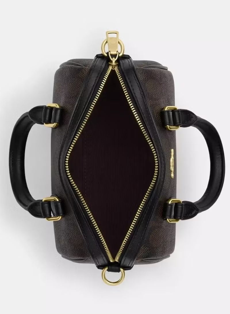 coachoutlet Coach Mini Rowan Satchel Bag In Signature Canvas, Women's Tote Bag, Women's Shoulder Bag, Women's Hand Bag, Women's Travel Bag, Black 19cm - Image 3