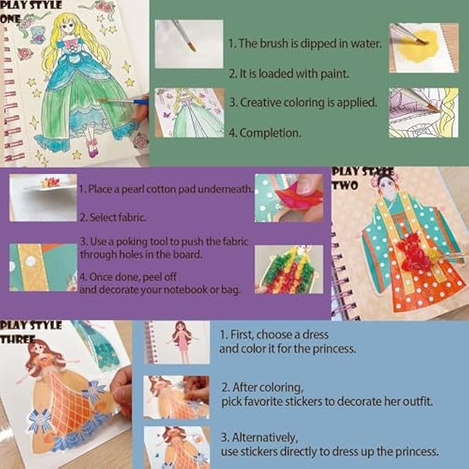 CRAFTS FOR GIRLS AGES 8-12, CREATIVE PUZZLE PUNCTURE PAINTING KIT, POKE ART FABRIC ART FRENZY - H-PRINCESS PARTY (5-IN-1) - Image 4