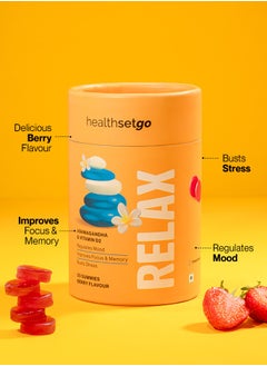 healthsetgo Stress Relief Ashwagandha Gummies Vitamin D Boosts Mood & Focus Extra Strength Vegan, Gluten & Gelatin Free Men & Women Berry Flavour 30 Pack  - Image 2