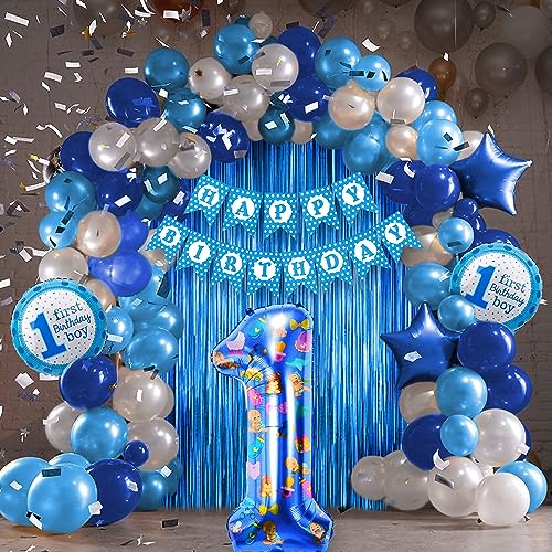 Just Party 1st Birthday Boy Decoration Set - 65-Piece Complete Birthday Party Decorations for Boys First Birthday - Blue Balloons, Foil Balloons, and DIY Decor Kit - Image 1