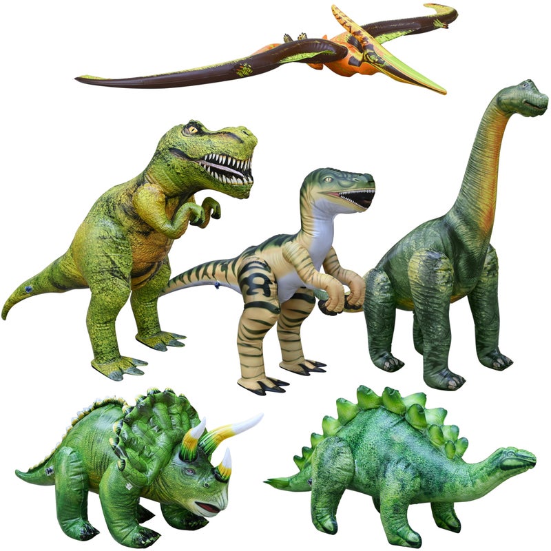 Jet Creations Inflatable Dinosaur 6Pack TRex 32 Brachiosaurus 36 Triceratops 20 Stegosaurus 20 Raptor 30 Pteranodon 57 Prehistoric Party Decor Photo Prop Jurassic Fun