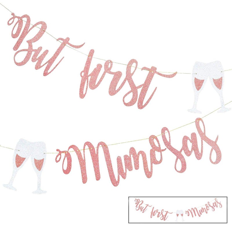 Mimosa Bar Sign But First Mimosas Rose Gold Banner Decorations for Bridal Shower Baby Shower Bachelorette Party Engagement Wedding Graduation Fiesta Bubbly Bar Champagne Brunch Birthday Party