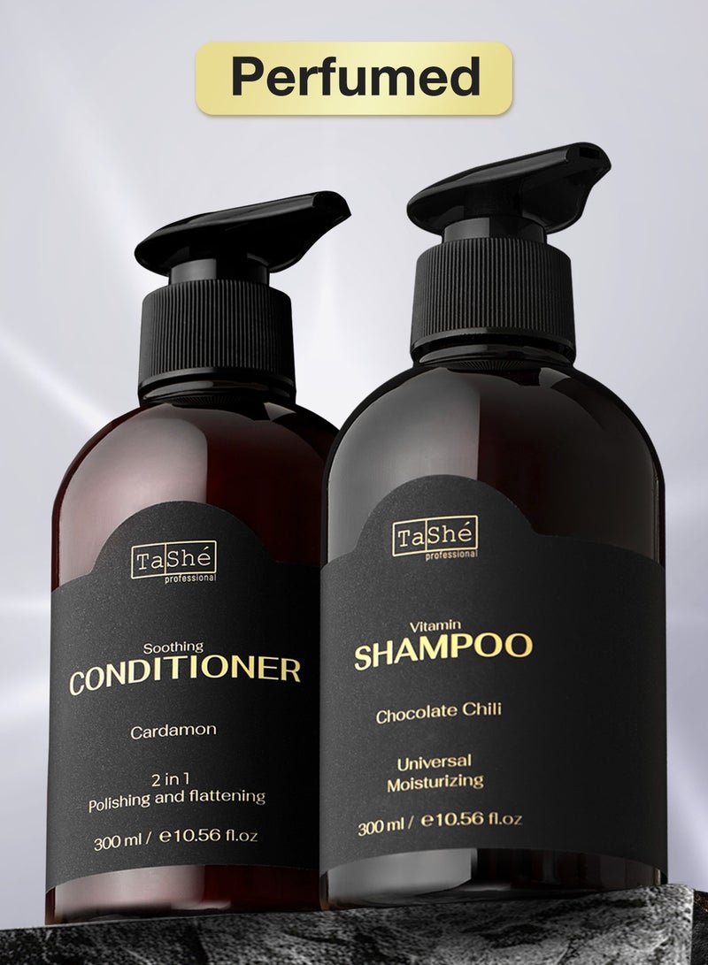 Tashe Chocolate Chili Hair Care Set | Moisturizing Shampoo & 2-in-1 Conditioner with Vitamin Complex, 2 x 300ml  - Image 1