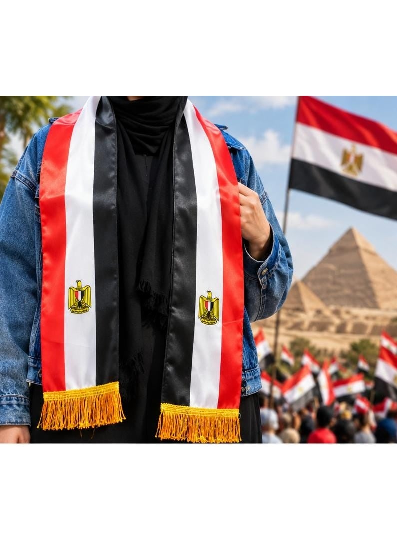 طقم 2 وشاح علم مصر بشعار النسر وشراشيب ذهبية – مناسب للاحتفالات والمناسبات الوطنية - Image 3