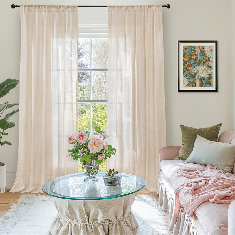 BGment Burlap Linen Curtains 84 Inch Length for Living Room - Tan Light Filtering Semi Sheer Natural Drapes with Rod Pocket Lightweight Window Treatments for Bedroom Farmhouse, 2 Panels, 52 X 84 Inch - Image 2