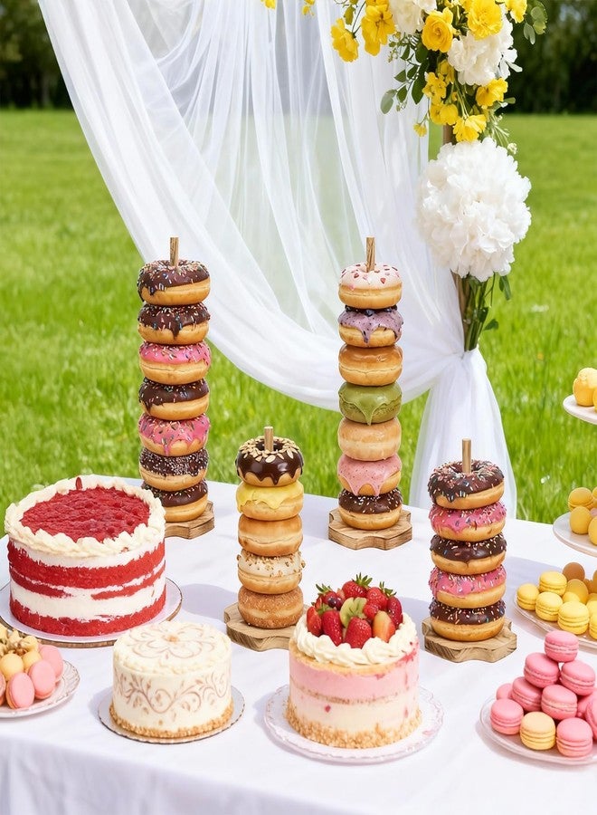 Cididu 8 Pieces Wood Donut Stand, Bagel Stand Holder Display for Dessert Table, Detachable Rustic Donut Sticks Display Tower for Wedding Birthday Parties Decorations Supplies (2 Sizes) - Image 5