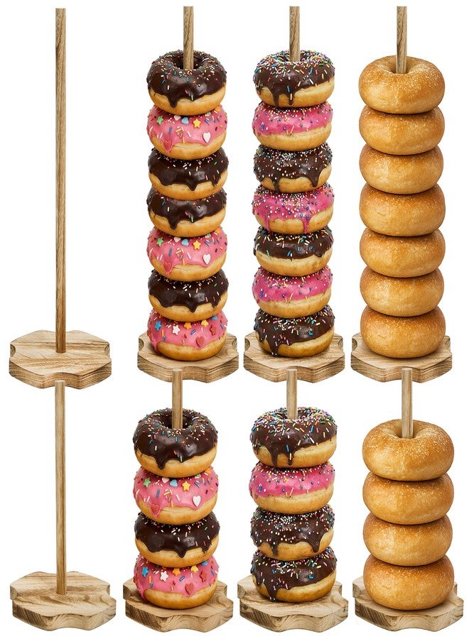 Cididu 8 Pieces Wood Donut Stand, Bagel Stand Holder Display for Dessert Table, Detachable Rustic Donut Sticks Display Tower for Wedding Birthday Parties Decorations Supplies (2 Sizes) - Image 1