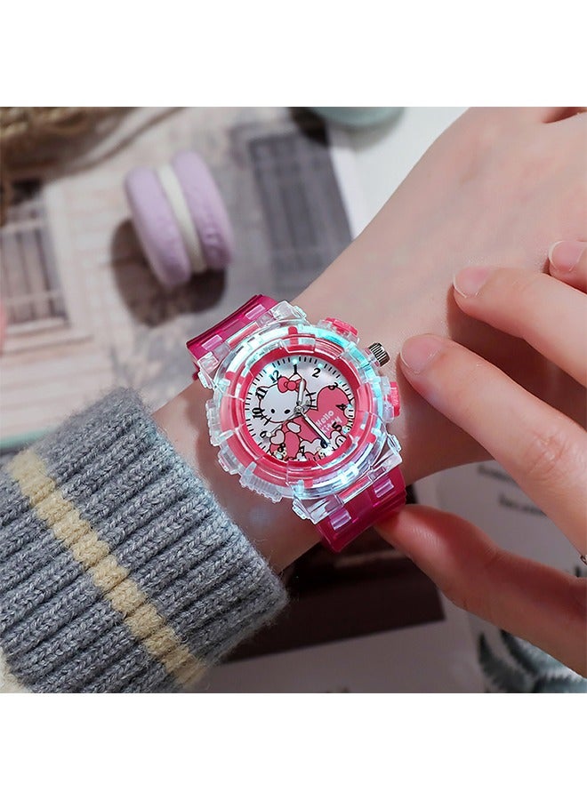 Sanrio Hellokittys Student Cartoon Watch Luminous Watch Pink, Watch Kawaii Melody Cinnamoroll Children LED Luminous Watch Kids Birthday Gift Toy - Image 2