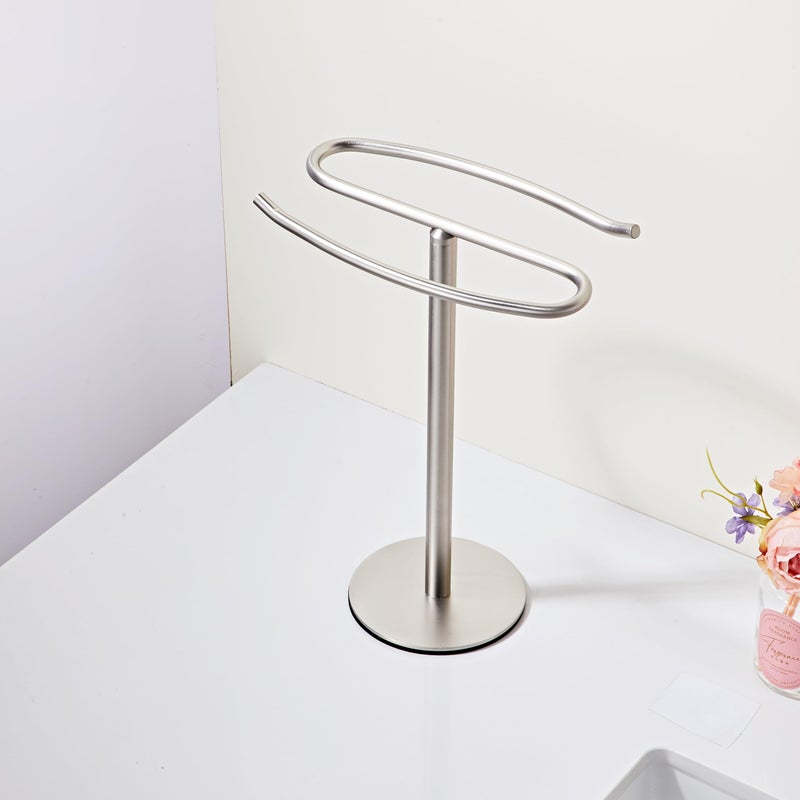 BTHRMHW Brushed Nickel Hand Towel Holder Stand,13 Inch Free-Standing Towel Rack, SUS304 Stainless Steel Towel Bar Rack Stand, Tower Bar for Bathroom Kitchen Vanity Countertopâ€¦ - Image 5