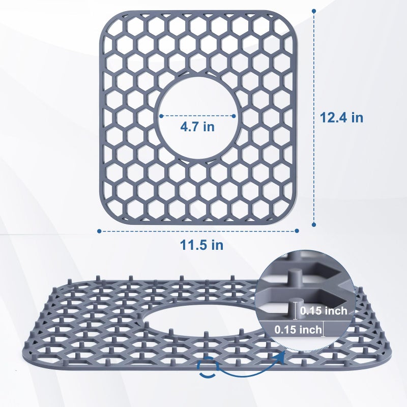 Bestjing Silicone Sink Protectors for Kitchen Sink with Center Drain - 12" x 11" Kitchen Grid Accessory, Non-Slip Heat-Resistant Mat for Bottom of Porcelain Stainless Steel, Dishwasher Safe - Image 3