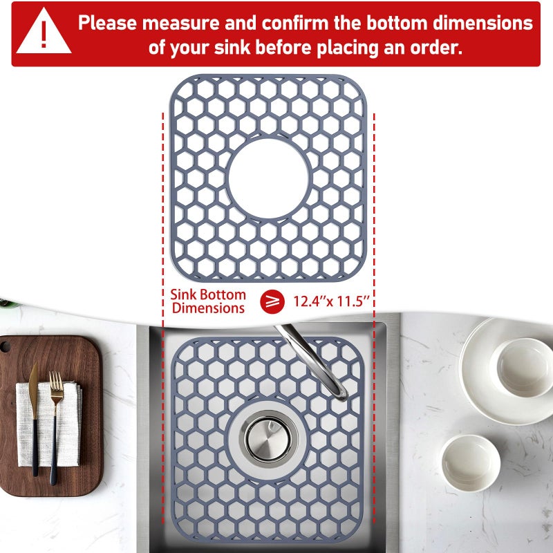 Bestjing Silicone Sink Protectors for Kitchen Sink with Center Drain - 12" x 11" Kitchen Grid Accessory, Non-Slip Heat-Resistant Mat for Bottom of Porcelain Stainless Steel, Dishwasher Safe - Image 2