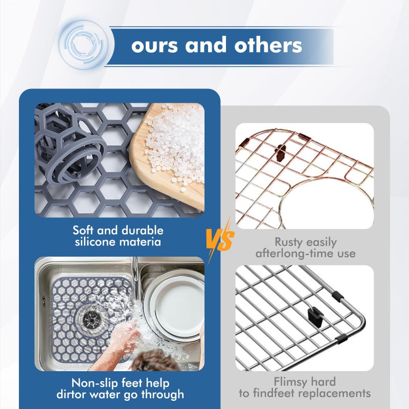 Bestjing Silicone Sink Protectors for Kitchen Sink with Center Drain - 12" x 11" Kitchen Grid Accessory, Non-Slip Heat-Resistant Mat for Bottom of Porcelain Stainless Steel, Dishwasher Safe - Image 5