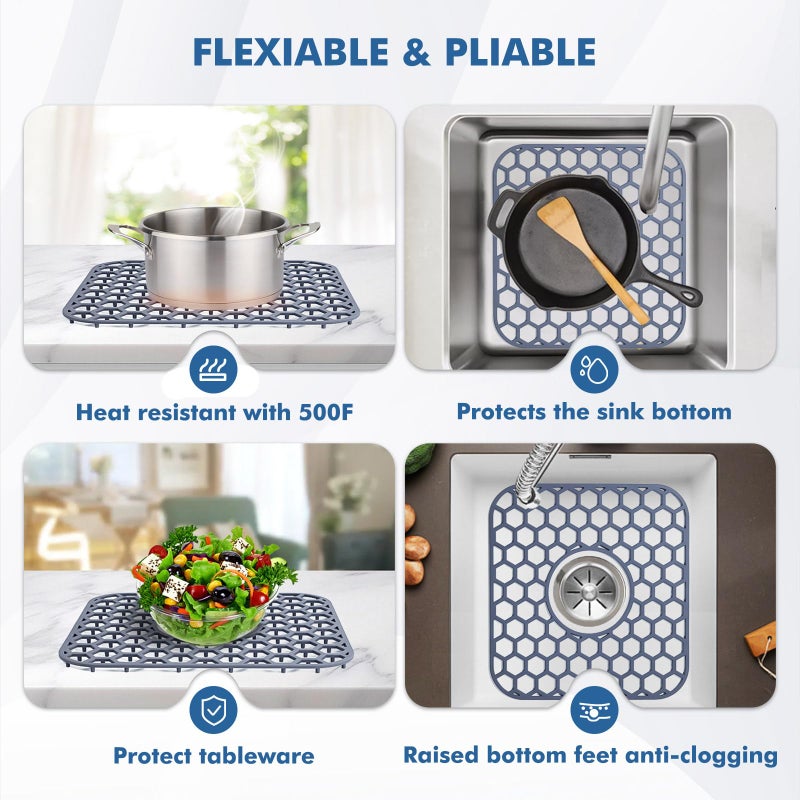 Bestjing Silicone Sink Protectors for Kitchen Sink with Center Drain - 12" x 11" Kitchen Grid Accessory, Non-Slip Heat-Resistant Mat for Bottom of Porcelain Stainless Steel, Dishwasher Safe - Image 4