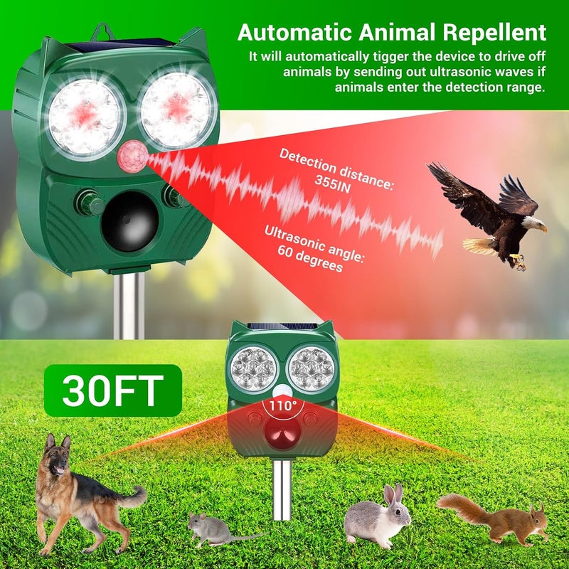 RC Tech Trading Solar Animal Repellent for Outdoor, Ultrasonic Pest Repeller with LED Strobe Light, Cat Repellent IP66 Waterproof, Effective Deterrent for Dogs, Deer, Raccoons, Skunks, Squirrels in Yard, Garden - Image 2