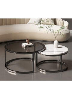 keke Set Of 2 Modern Round Coffee Table With Top Marble Stone and Metal Frame  - Image 3