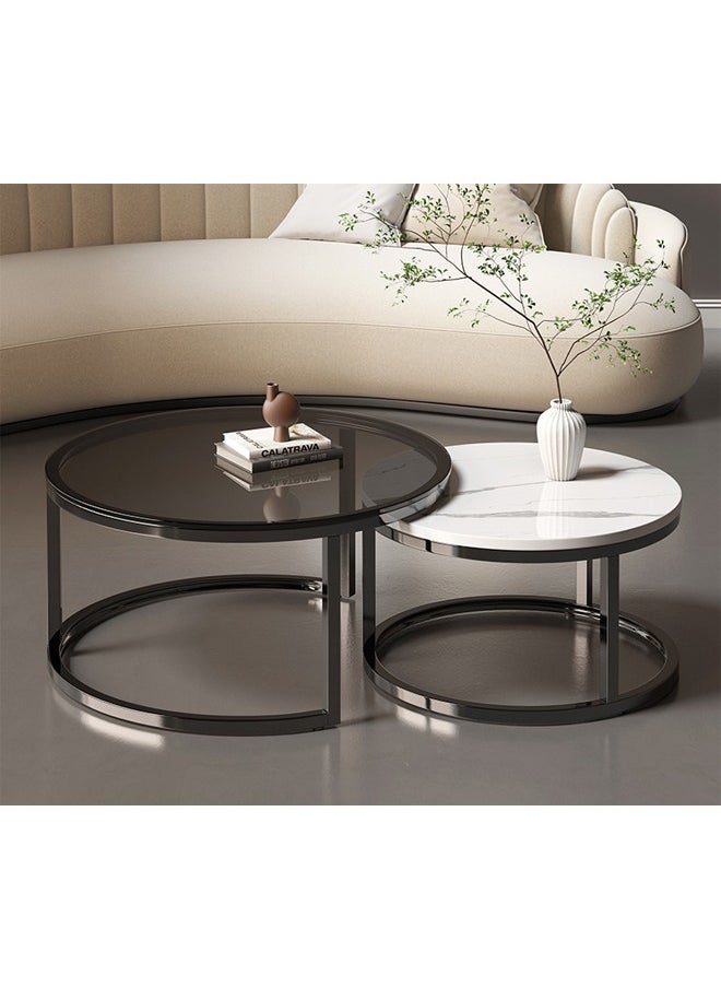 keke - Set Of 2 Modern Round Coffee Table With Top Marble Stone and Metal Frame - Image 1