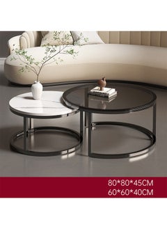 keke Set Of 2 Modern Round Coffee Table With Top Marble Stone and Metal Frame  - Image 1