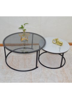 keke Set Of 2 Modern Round Coffee Table With Top Marble Stone and Metal Frame  - Image 4