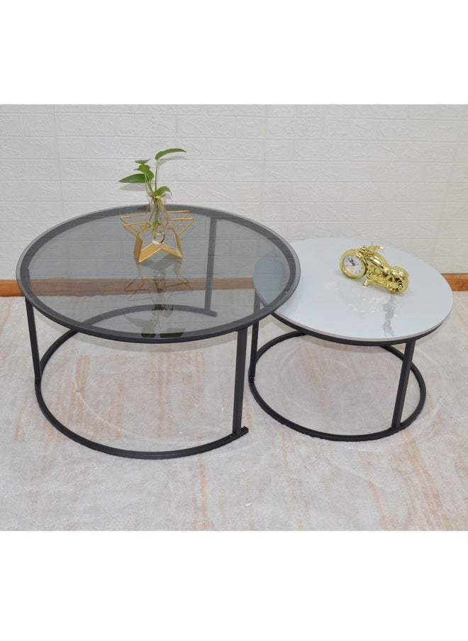 keke - Set Of 2 Modern Round Coffee Table With Top Marble Stone and Metal Frame - Image 1