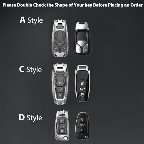 Aoocar Mech Style Heavy Metal Key fob Cover, Compatible with Audi A1 A3 A4 A5 A6 A7 A8 Q3 Q5 Q7 SQ5 S3 S4 S5 S6 S7 S8 SQ5 RS5 RS7 TT R8 etc, Zinc Alloy Key Case Protector (C Style, 1 PCS) - Image 2