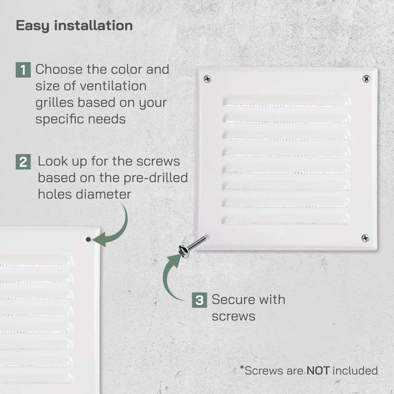 Vent Systems - 5 x 5 Inch (Inner) Pack of 5 White Metal Square Soffit Air Vent Grille Cover, Register Vent Deflector Louver Built-in Mesh HVAC for Bathroom Home Office Kitchen 6.5" x 6.5" (Outer) - Image 4