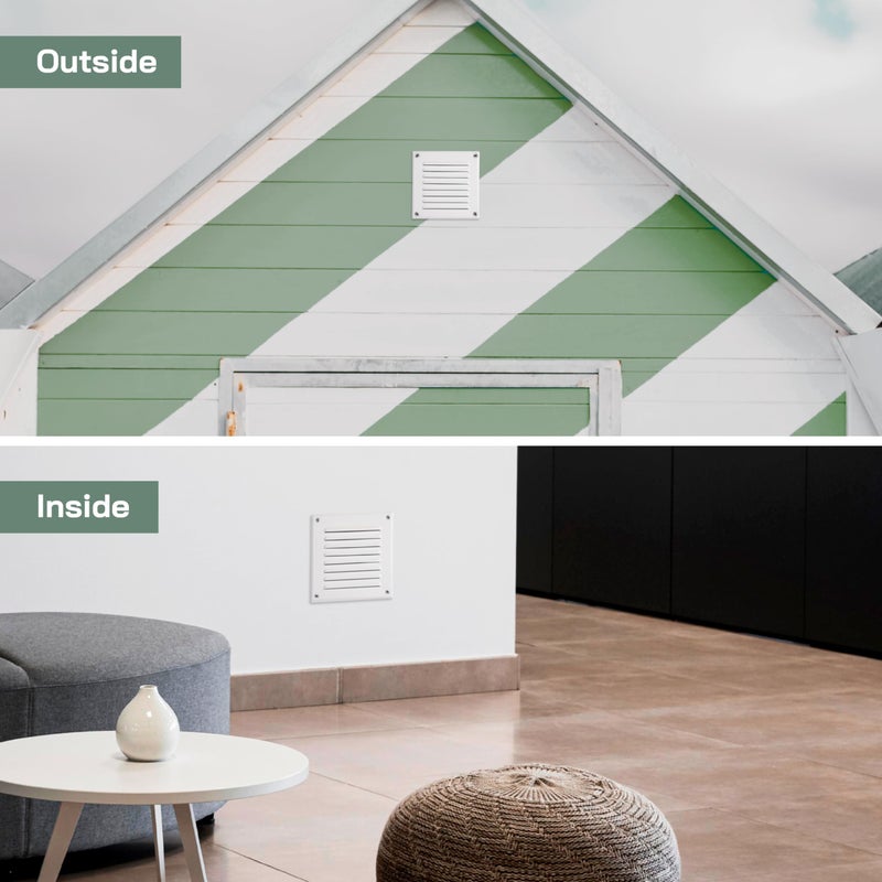 Vent Systems - 5 x 5 Inch (Inner) Pack of 5 White Metal Square Soffit Air Vent Grille Cover, Register Vent Deflector Louver Built-in Mesh HVAC for Bathroom Home Office Kitchen 6.5" x 6.5" (Outer) - Image 5