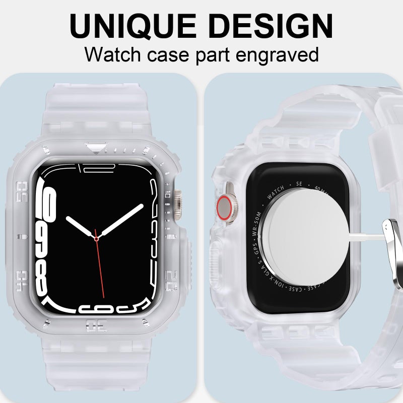 DABAOZA Compatible for Clear Apple Watch Band 41mm 40mm 38mm, Matte Frosted Jelly Crystal Women Men TPU Sport Strap for iWatch Ultra 3 2 Series 11 10 9 8 7 6 5 4 SE 3 2 1 (41/40/38, Frosted Clear) - Image 3
