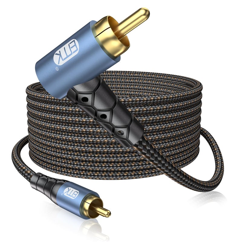EMK RCA Subwoofer Cable 90 Degree RCA to RCA Audio Cable 24K Gold-Plated Nylon Braided Double Shielded Digital Analogue Supports Amplifiers,Home Theater,Hi-Fi Systems,Subwoofer(15ft/5m) - Image 1