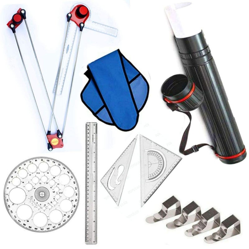 Blue Globe Mini Drafter for Engineering Drawing for Students, Architect, Artist Contains Mini Drafter, Sheet Container Tube, Scale, Procircle Set Square and Board Clips Combo Set - Image 1