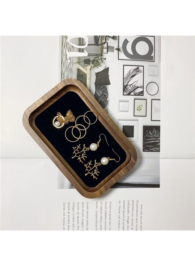 Wooden Jewelry Tray Small Trinket Dish with Velvet Surface Rings Earrings Dish Necklaces Bracelet Organizer Display Tray (Rectangle)  - Image 3