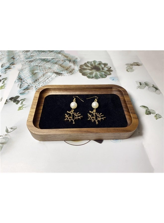 Wooden Jewelry Tray Small Trinket Dish with Velvet Surface Rings Earrings Dish Necklaces Bracelet Organizer Display Tray (Rectangle)  - Image 5