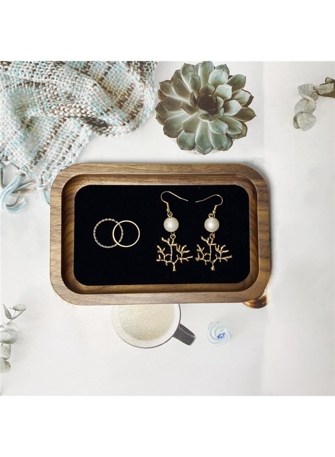 Wooden Jewelry Tray Small Trinket Dish with Velvet Surface Rings Earrings Dish Necklaces Bracelet Organizer Display Tray (Rectangle)  - Image 2