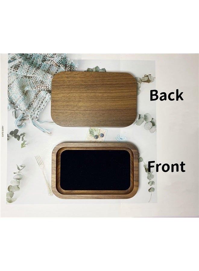 Wooden Jewelry Tray Small Trinket Dish with Velvet Surface Rings Earrings Dish Necklaces Bracelet Organizer Display Tray (Rectangle)  - Image 4