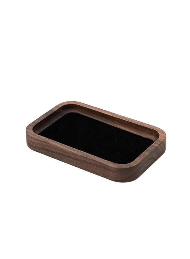 Wooden Jewelry Tray Small Trinket Dish with Velvet Surface Rings Earrings Dish Necklaces Bracelet Organizer Display Tray (Rectangle)  - Image 1