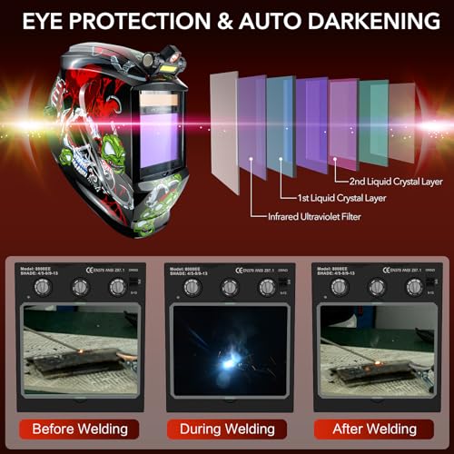 TRQWH Welding Helmet Auto Darkening with LED Light Large View Solar Powered True Color Welding Hood 4 Arc Sensor Wide Shade 4/5-9/9-13 Welding Mask for TIG MIG Arc Weld Grinding (TRQWH-LE01) - Image 5