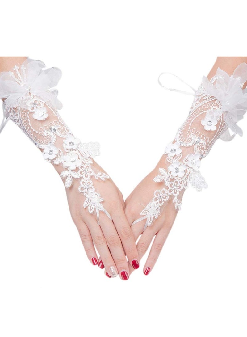 SOLARAE Elegant Long Satin Lace Gloves for Brides, Flower Girls, and Women - UV Protection for Weddings, Proms, and Parties (White) by . - Image 2