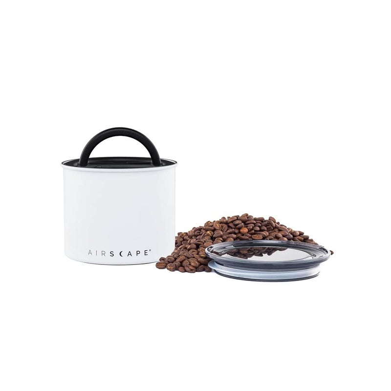 Planetary Design Airscape Stainless Steel Coffee Canister | Food Storage Container | US Patented Airtight Lid | Push Out Excess Air Preserve Food Freshness (Small, Matte White) - Image 1