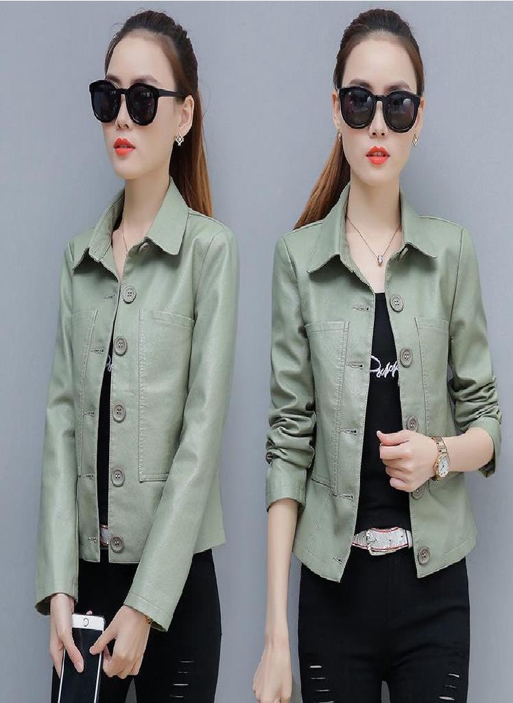 Eckek - Ladies Faux Leather Jacket Spring Autumn PU Short Coat Clothes Bomber Clothing Motorcycle Leather - Image 1