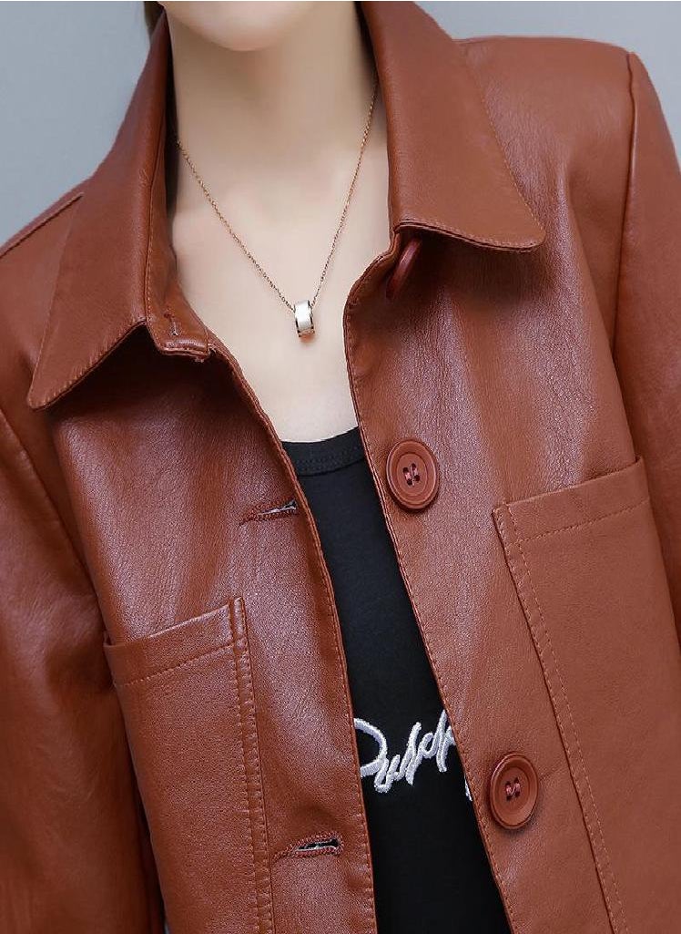 Eckek - Ladies Faux Leather Jacket Spring Autumn PU Short Coat Clothes Bomber Clothing Motorcycle Leather - Image 1