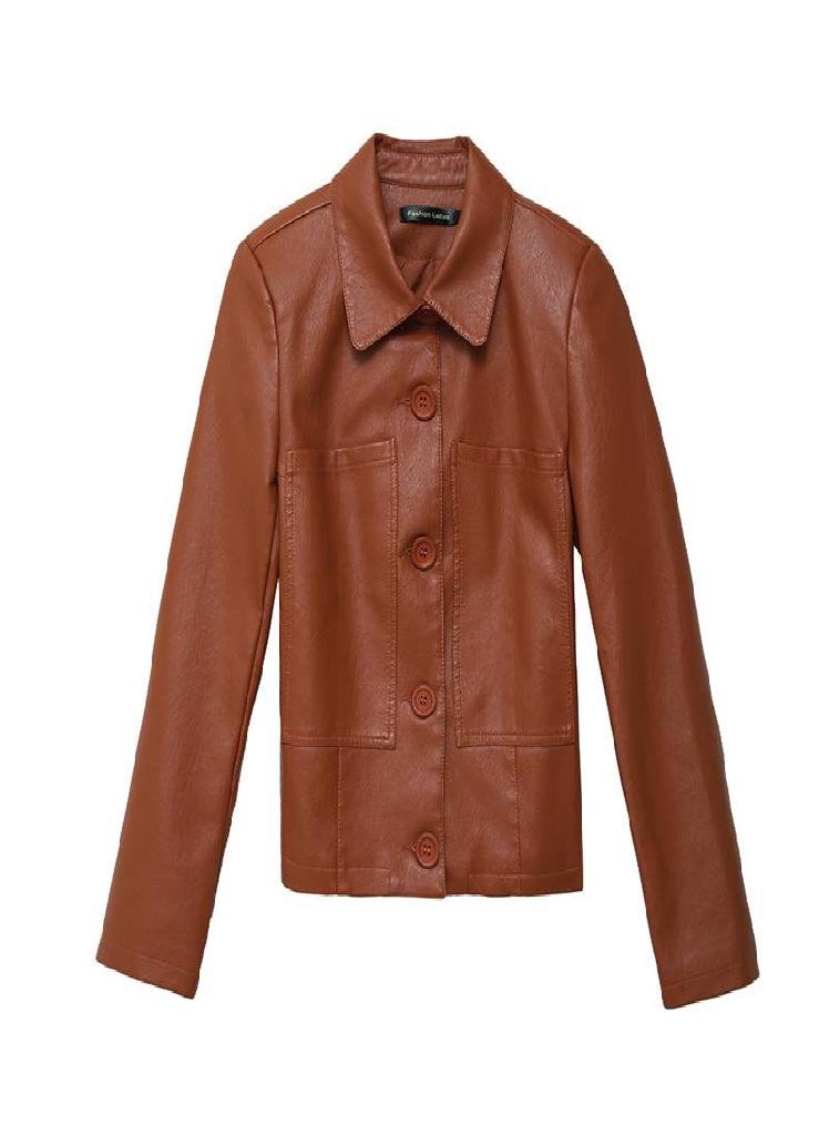 Eckek - Ladies Faux Leather Jacket Spring Autumn PU Short Coat Clothes Bomber Clothing Motorcycle Leather - Image 1