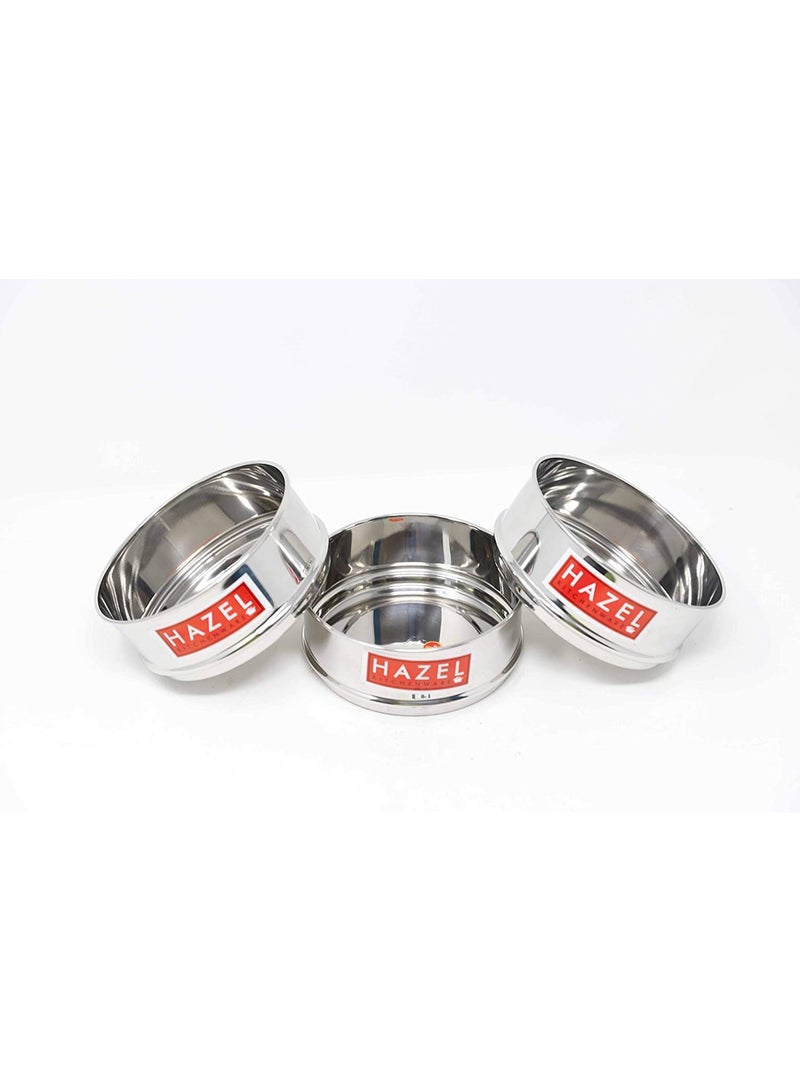 HAZEL Cooker Container | Cooker Vessel Set for 600 ML I Set of 3 with Glossy Finish Stainless Steel Utensil Set | Rice Cooker Dabbas, Stackable Cooker Separators, Silver - Image 4