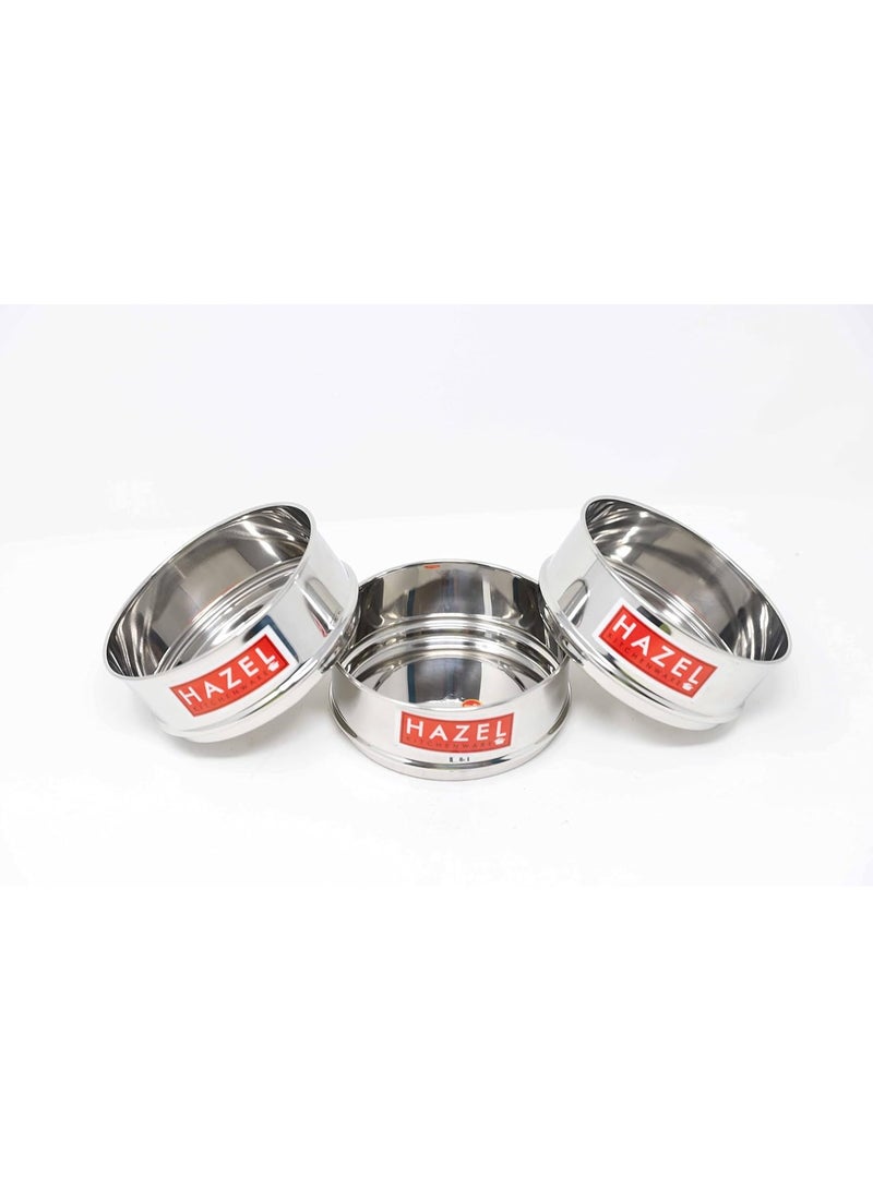 HAZEL Cooker Container | Cooker Vessel Set for 600 ML I Set of 3 with Glossy Finish Stainless Steel Utensil Set | Rice Cooker Dabbas, Stackable Cooker Separators, Silver - Image 1