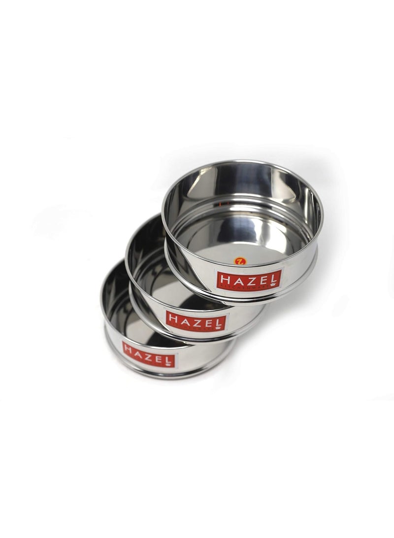 HAZEL Cooker Container | Cooker Vessel Set for 600 ML I Set of 3 with Glossy Finish Stainless Steel Utensil Set | Rice Cooker Dabbas, Stackable Cooker Separators, Silver - Image 2