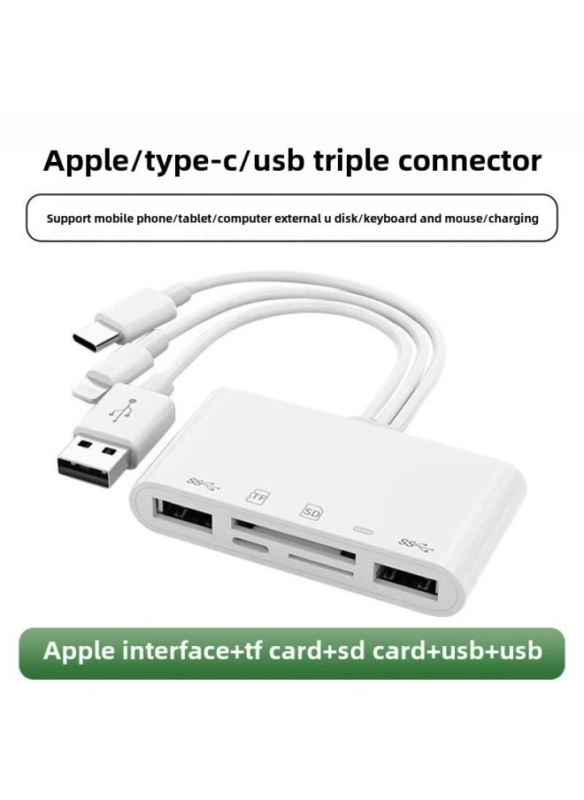 Generic - Two-in-one Lightning Adapter For Phones Tfsd Card Reader Type Otg Digital Cputer Accessories-Color:3-wire 2usb+sd/tf/apple Charging - Image 1