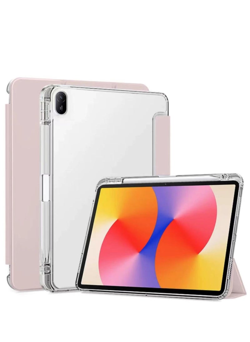 Case Compatible with Huawei MatePad SE 11 Inch 2024 Acrylic Transparent and Anti-yellowing Tablet Case with Pen Holder Auto Sleep/Wake Multi-angle Bracket (Pink)  - Image 1